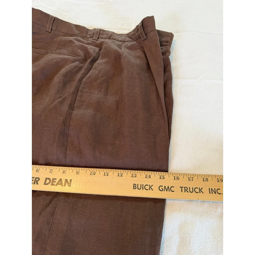 Men's Brown Pleated Trousers Linen Look Relaxed Fit Old Money Coastal 35 Waist